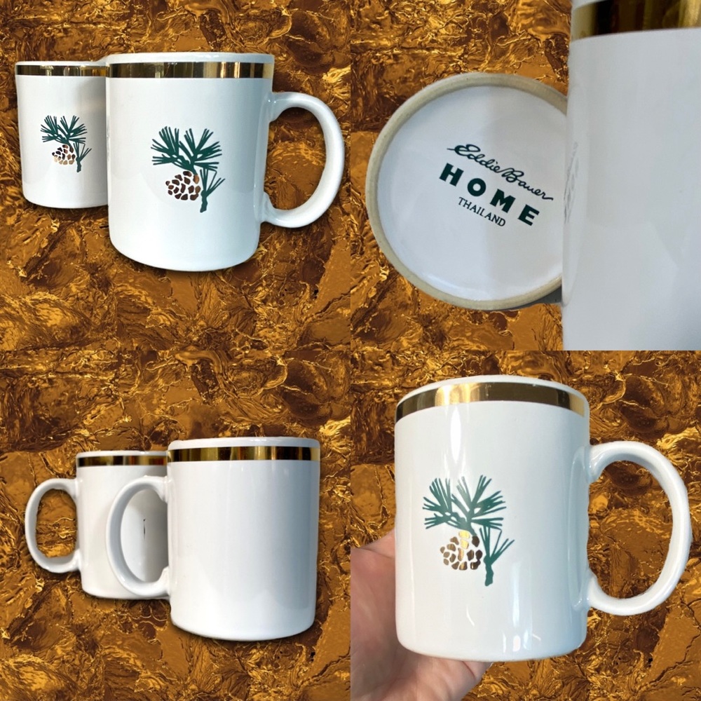 Eddie Bauer 🌲gold trim coffee mug set of two with gold trim